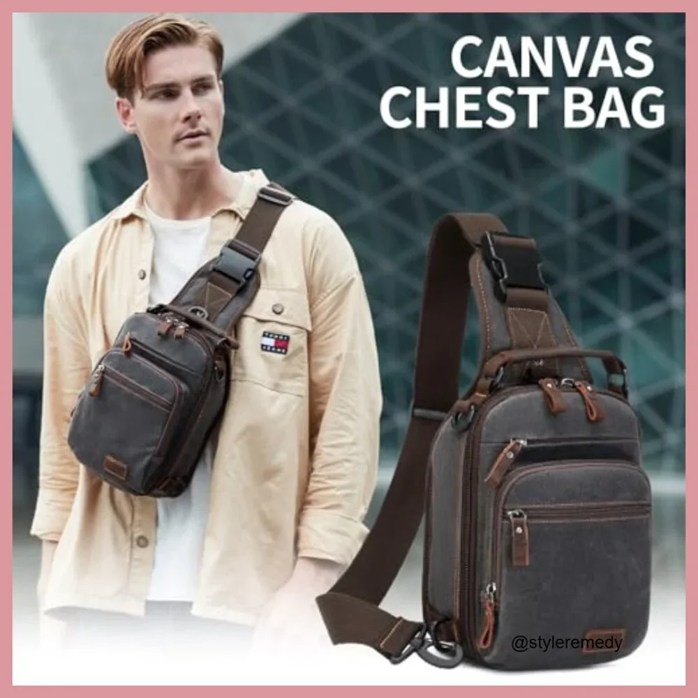 Waxed Canvas Crossbody Sling Bag Water Resistant Shoulder Bag